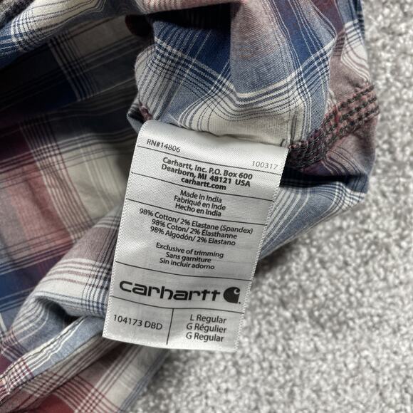 Carhartt Button Up Shirt Mens Large Relaxed Fit Plaid Short Sleeve Outdoors - Picture 4 of 9